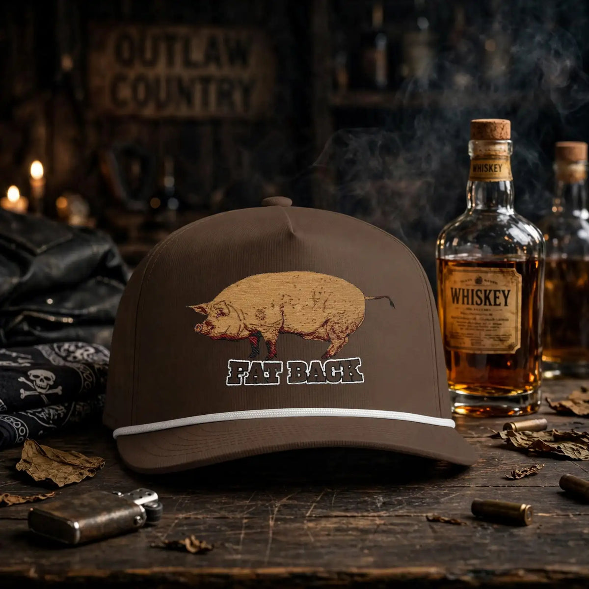 Casquette de ferme vintage « Fat Back Rope Hat » avec écusson de cochon – Clear Water Trading Co.