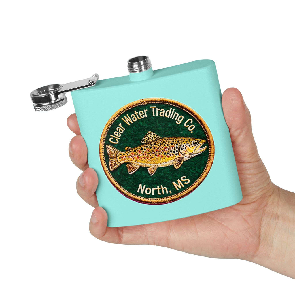 Clear Water Trading Co. Brown Trout Flask - 6oz Stainless Steel Fishing Flask