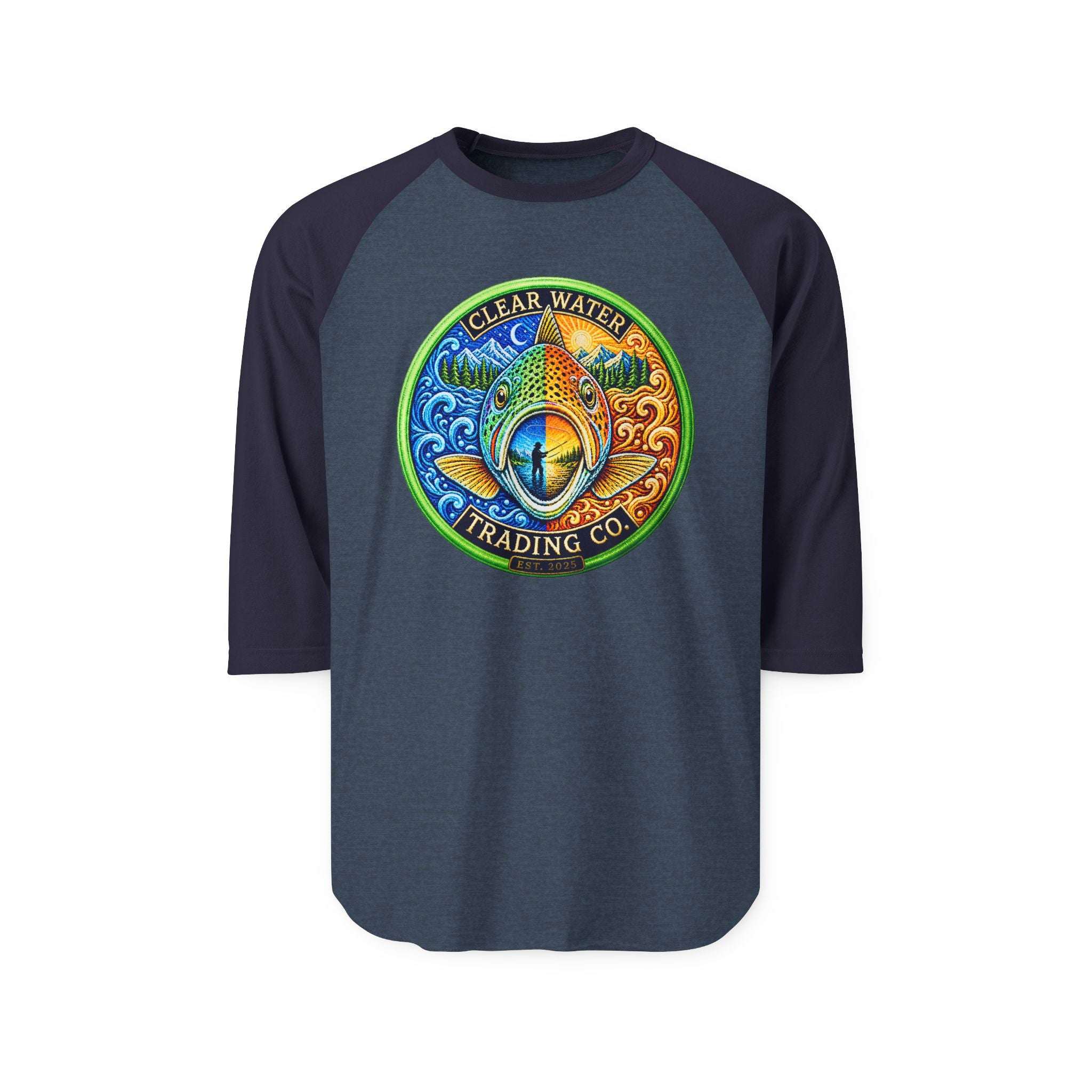 Clear Water Trading Co. — Premium Trout Badge 3/4 Sleeve Raglan - Clear Water Trading Co.