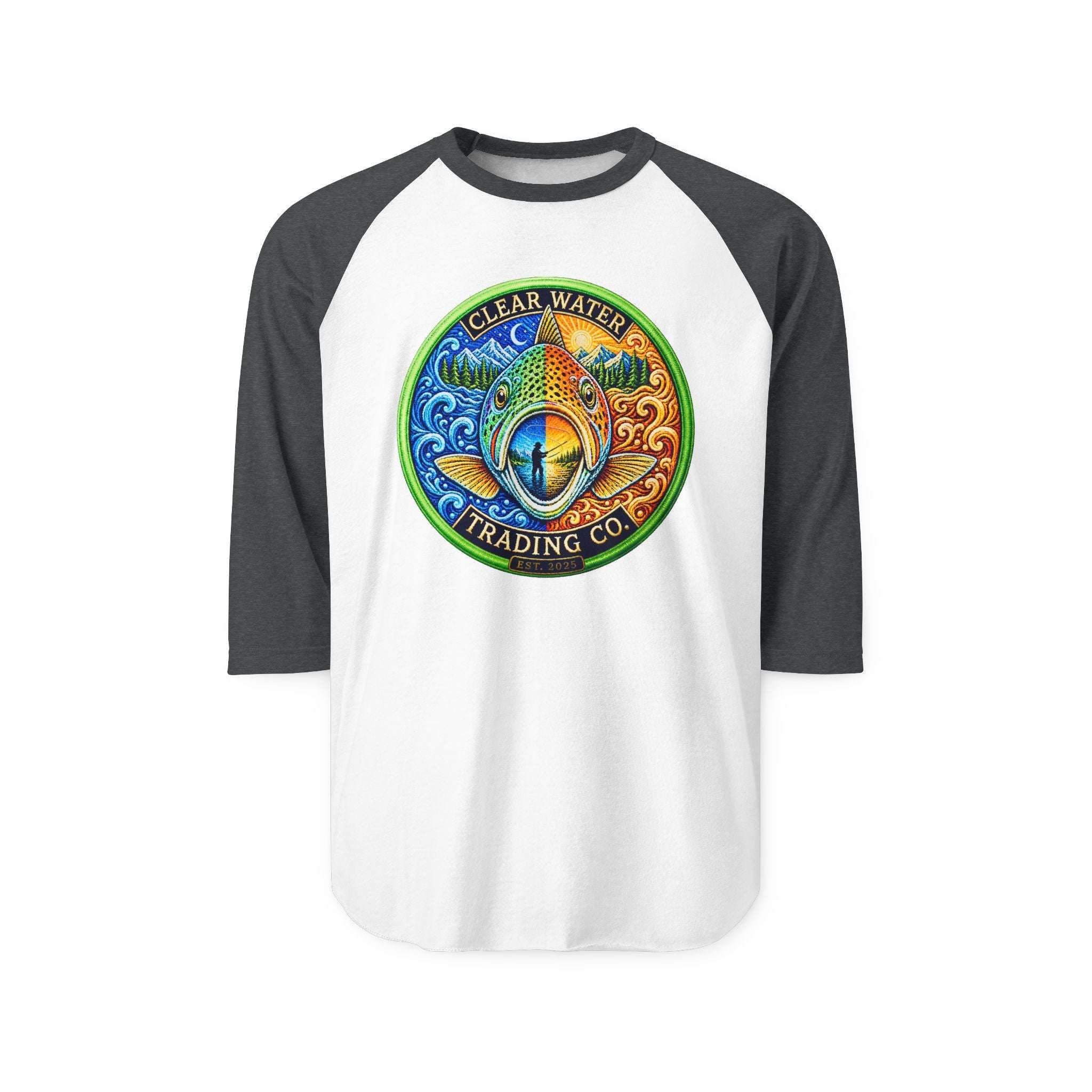 Clear Water Trading Co. — Premium Trout Badge 3/4 Sleeve Raglan - Clear Water Trading Co.