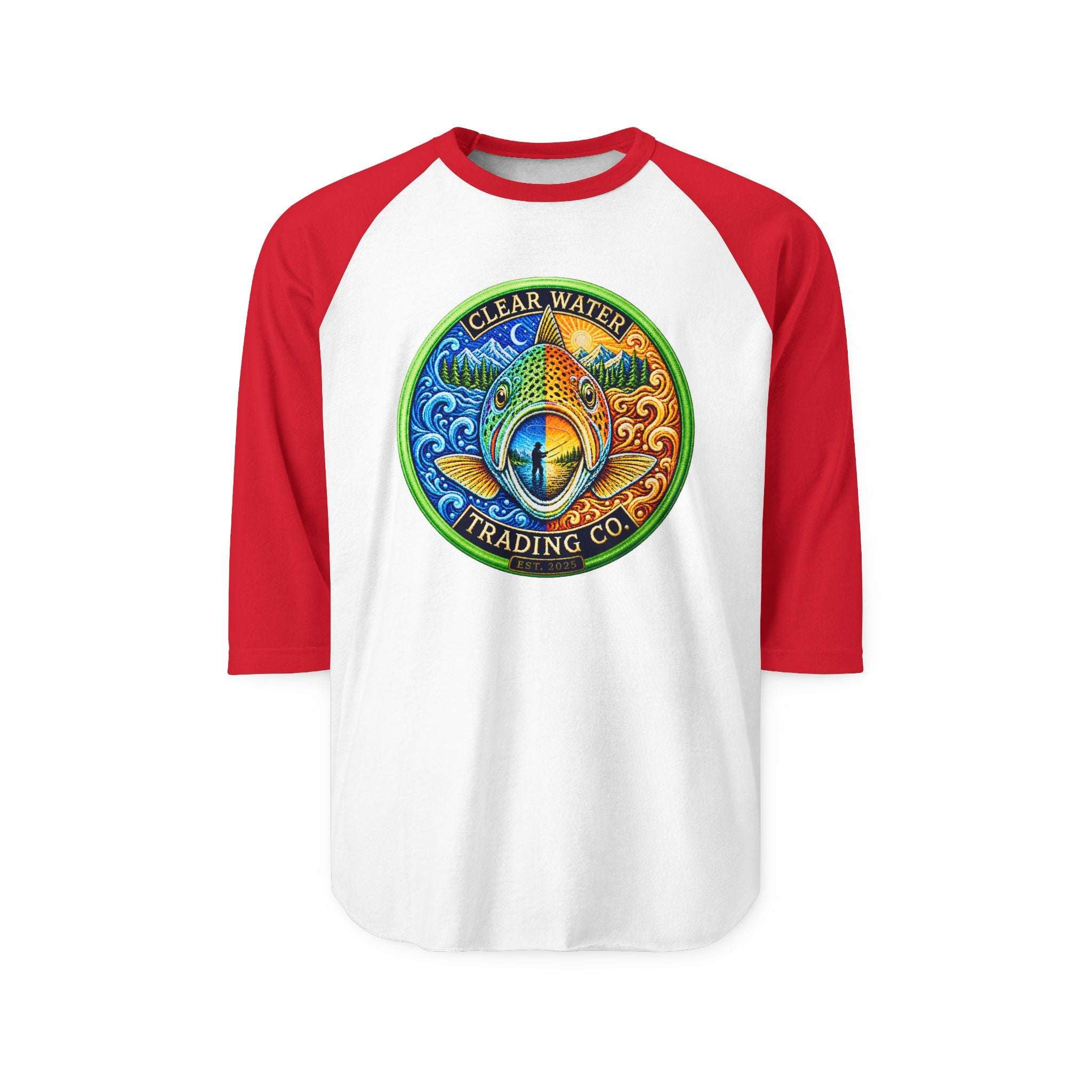 Clear Water Trading Co. — Premium Trout Badge 3/4 Sleeve Raglan - Clear Water Trading Co.