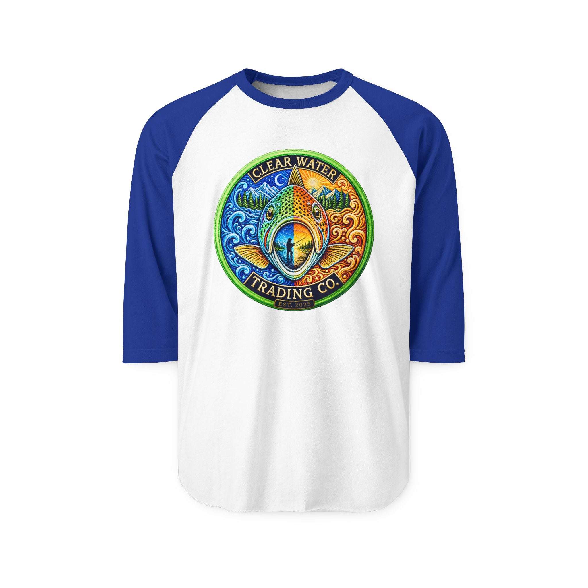 Clear Water Trading Co. — Premium Trout Badge 3/4 Sleeve Raglan - Clear Water Trading Co.