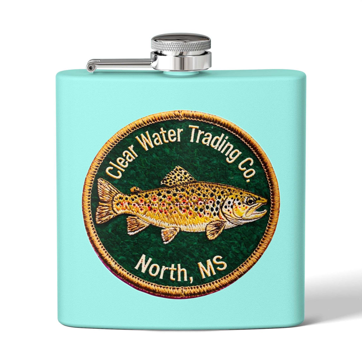 Flasque de pêche en acier inoxydable Clear Water Trading Co. à motif de truite brune – 6 oz