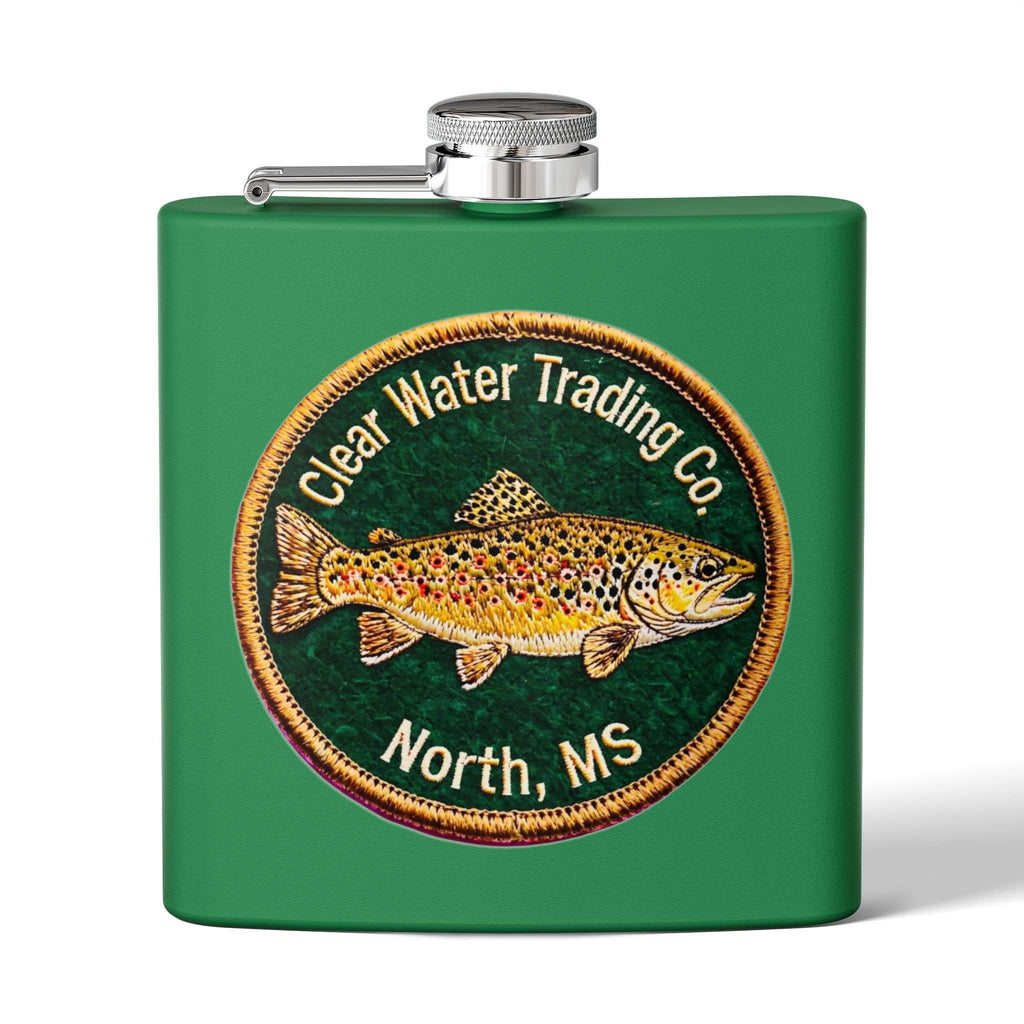 Clear Water Trading Co. Brown Trout Flask - 6oz Stainless Steel Fishing Flask