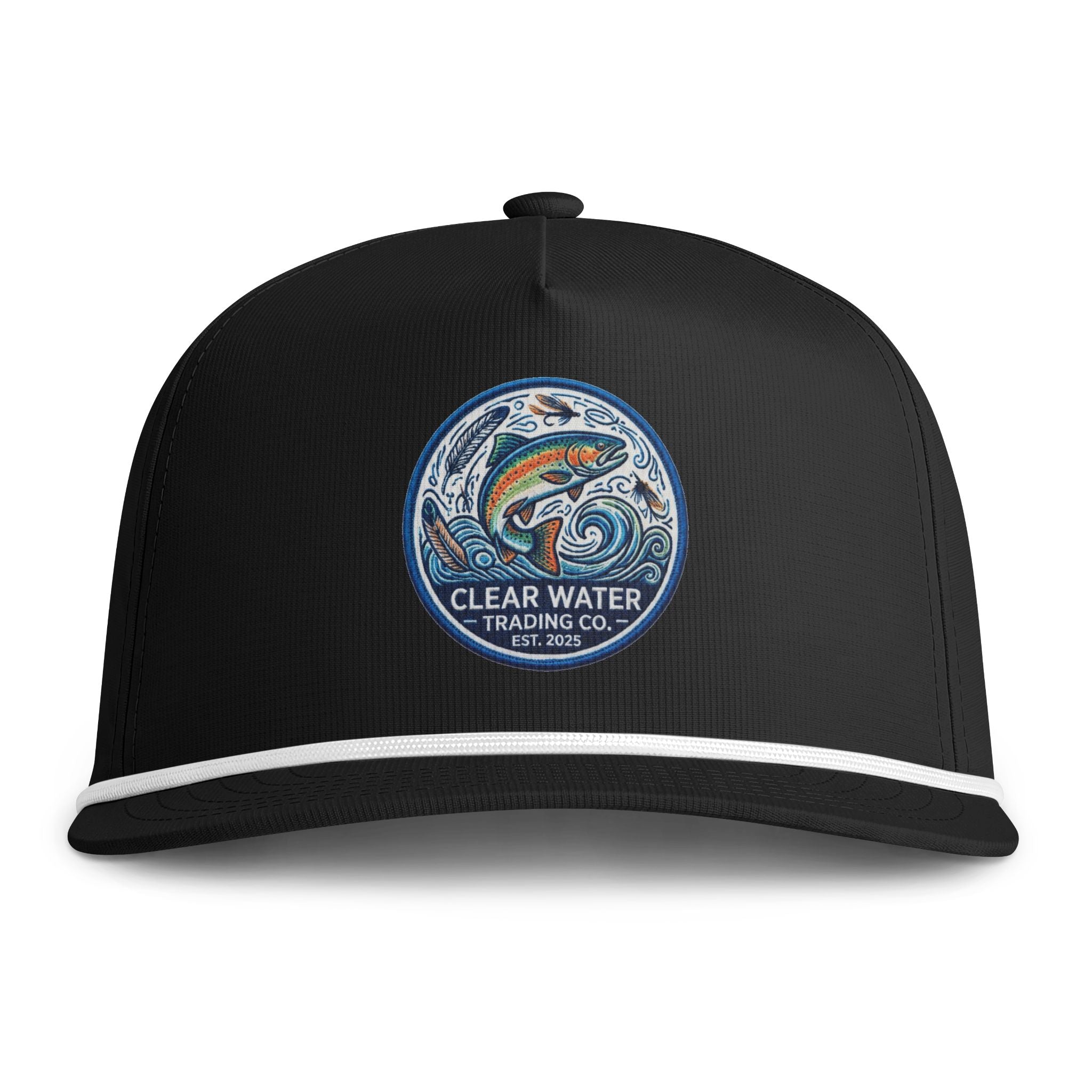Sunwashed Rope Cap — Clear Water Trading Co. Embroidered Fishing Wave Hat