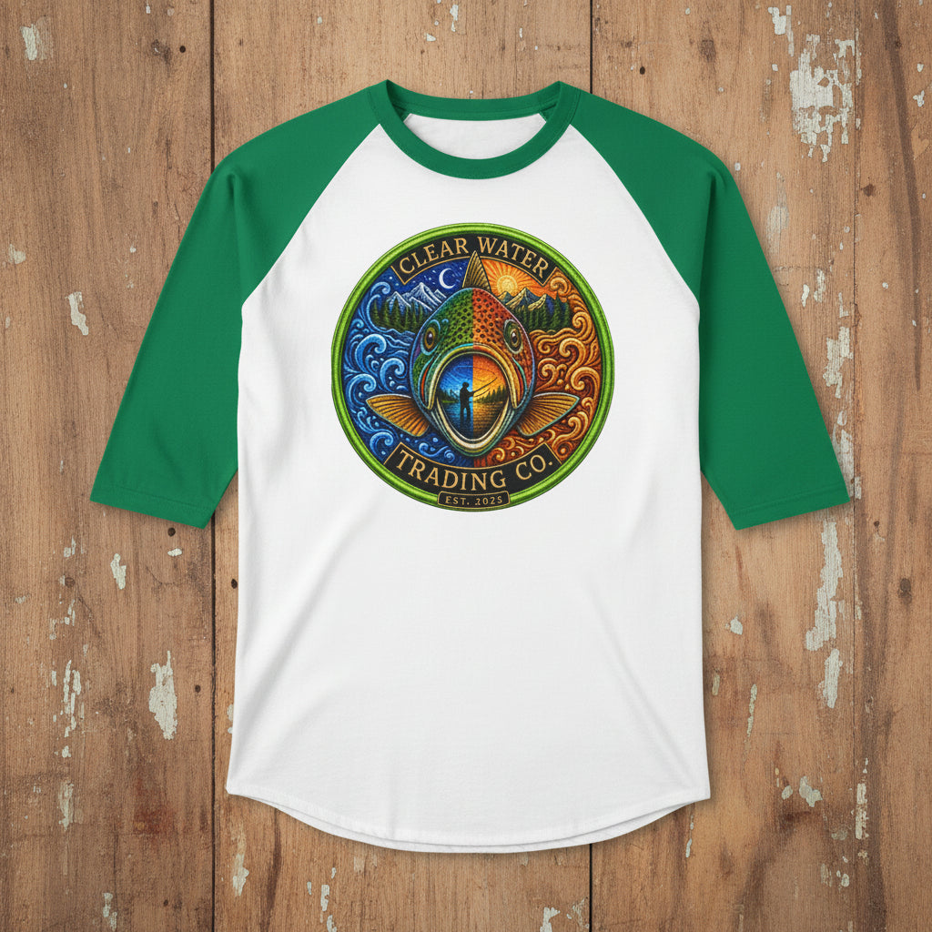 Clear Water Trading Co. — Premium Trout Badge Raglan Shirt