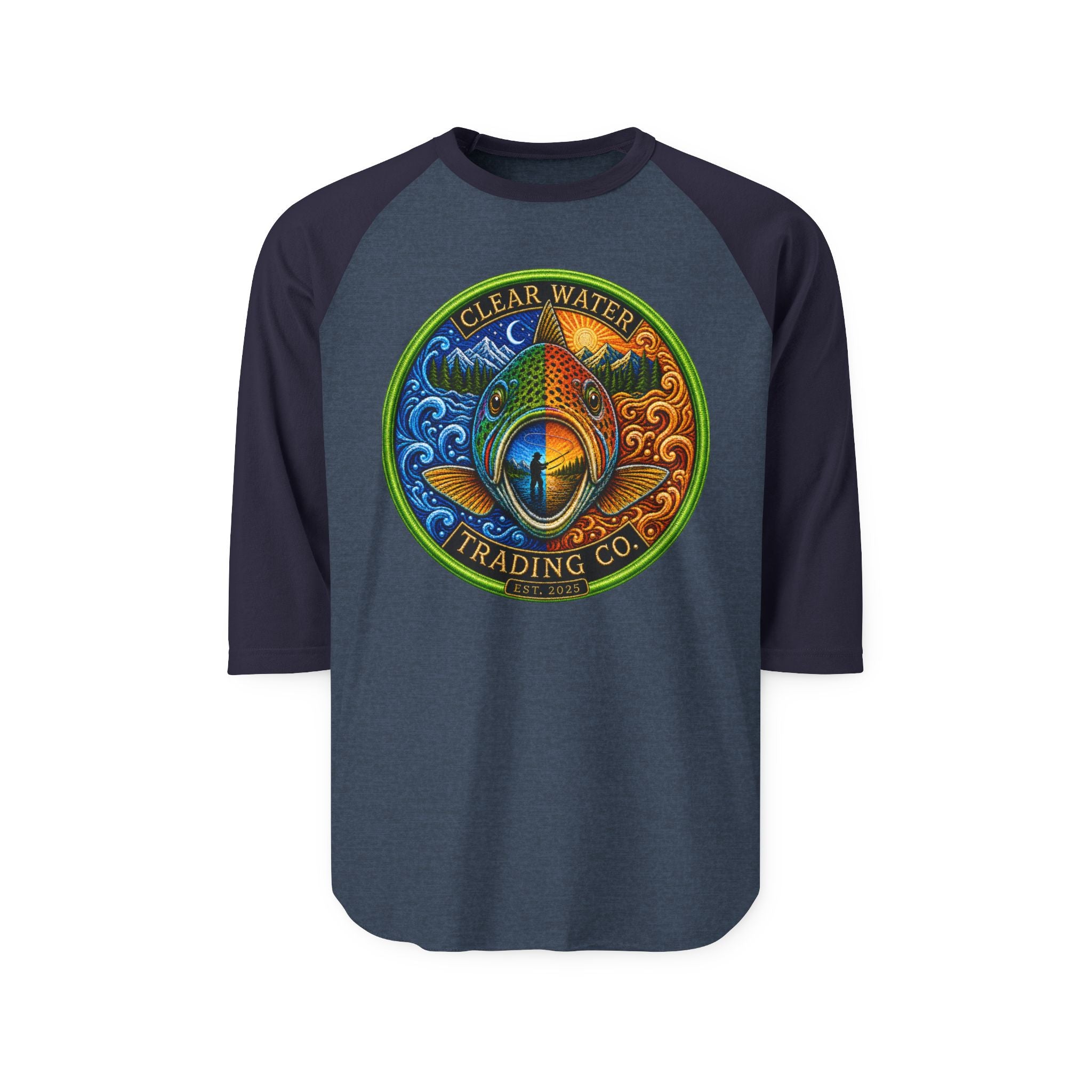 Clear Water Trading Co. — Premium Trout Badge Raglan Shirt