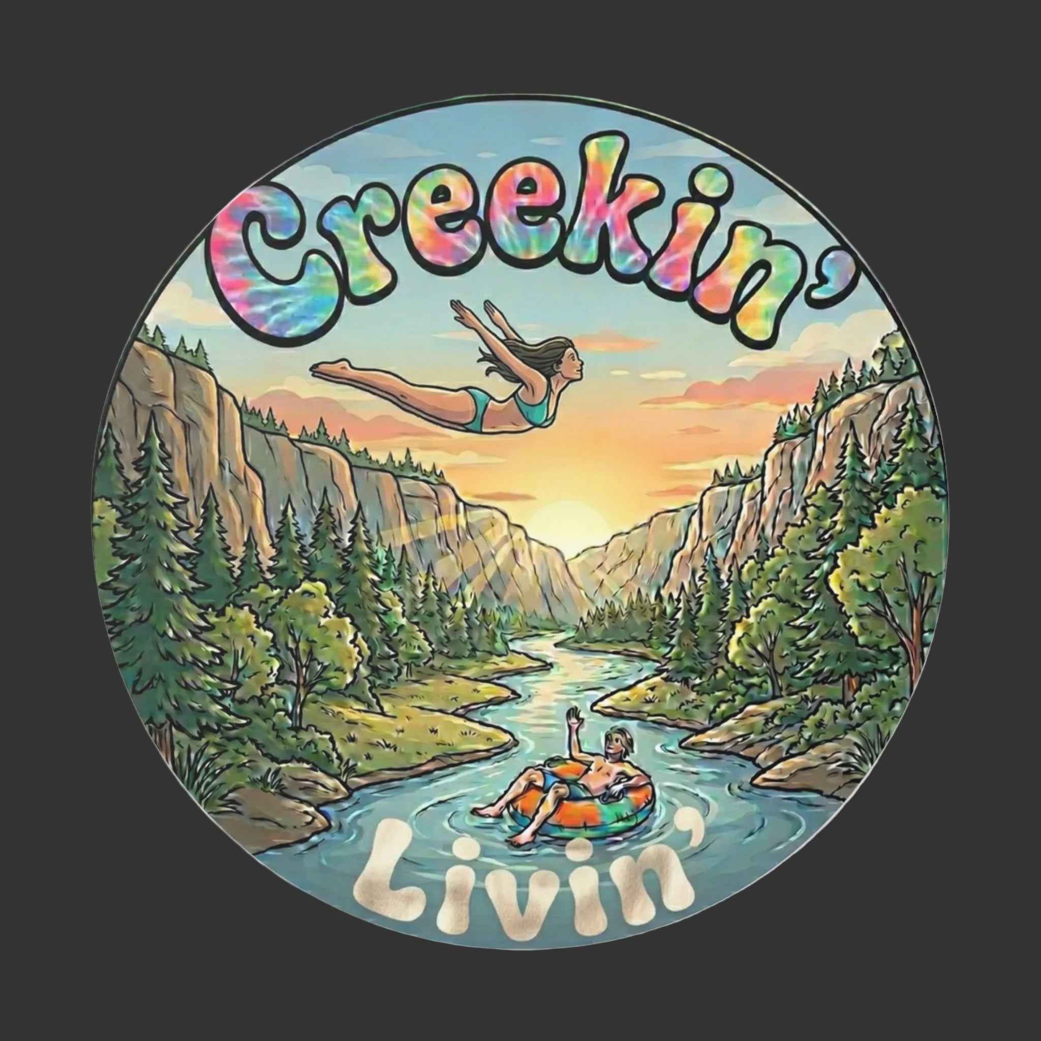 Creekin' Creek Life Round Vinyl Sticker — Clear Water Trading Co. (3" & 4")