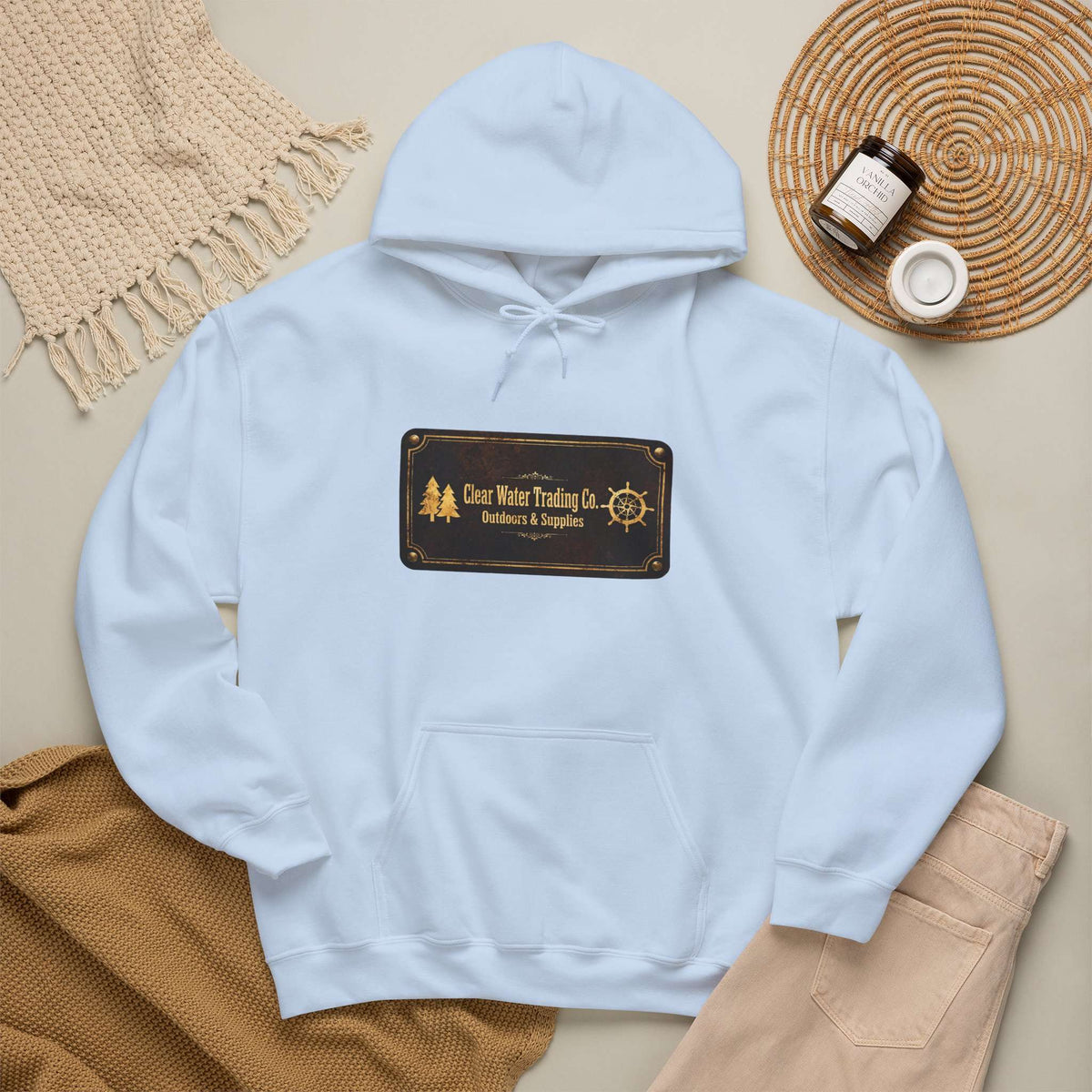 Sweat à capuche Clear Water Trading Co. Outdoors & Supplies – édition plaque vintage