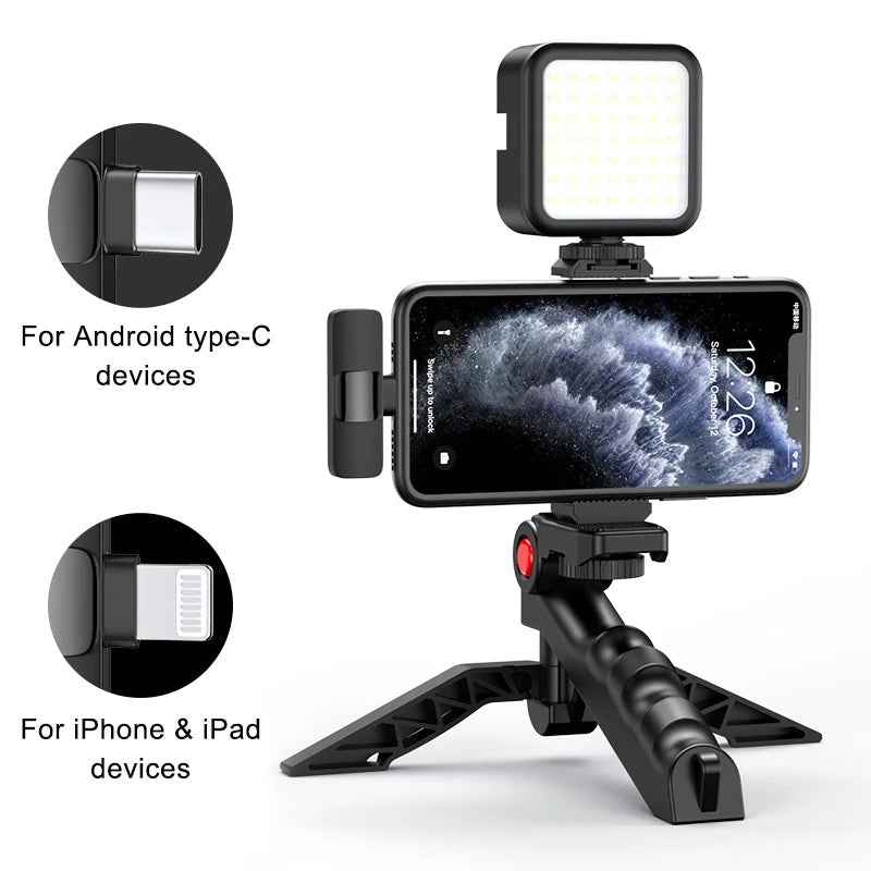 MAMEN Wireless Vlogging Kit with Tripod, Lavalier Microphone for iPhone & Android