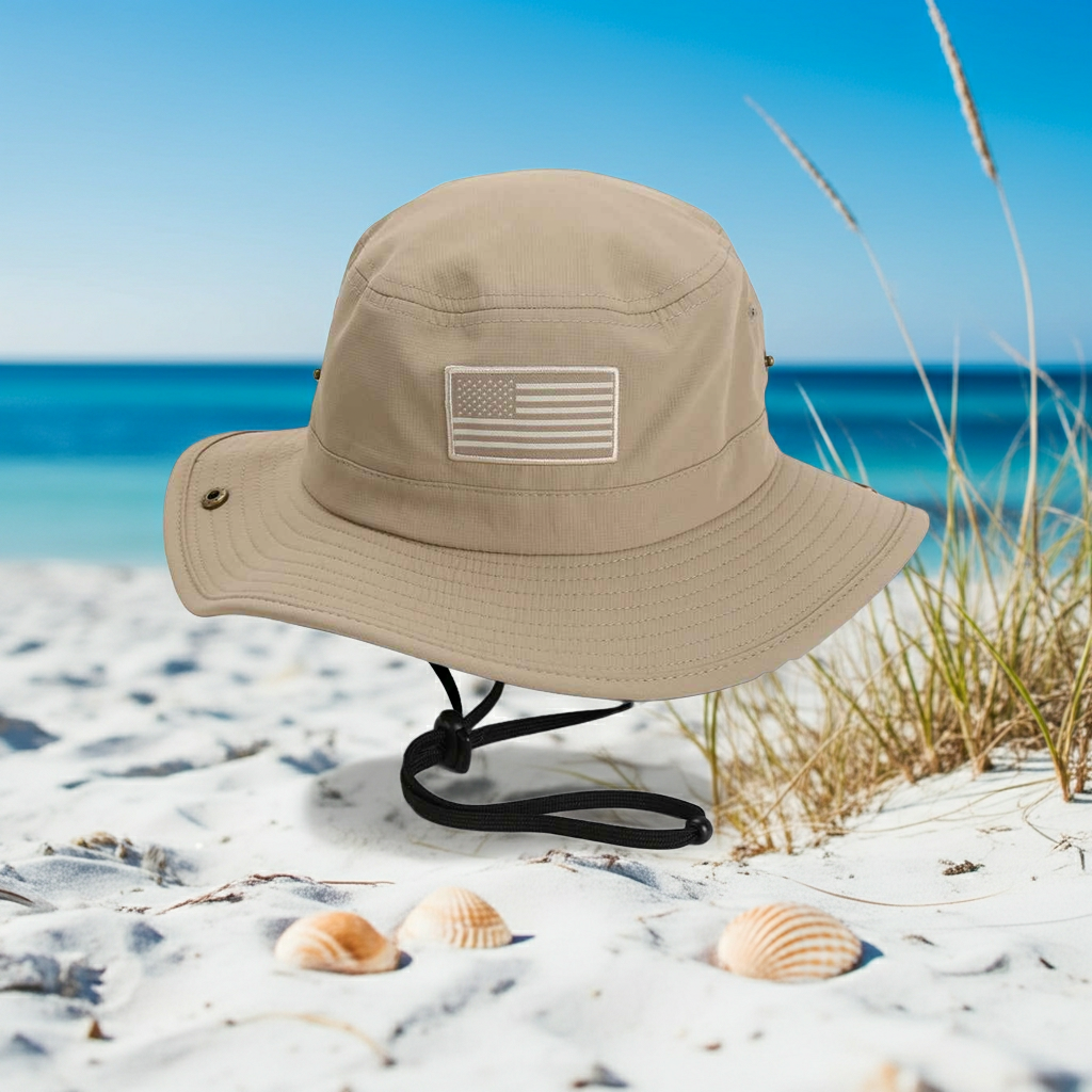 Bayou American Flag Boonie Hat - Full Brim Outdoor Sun Protection that Floats.