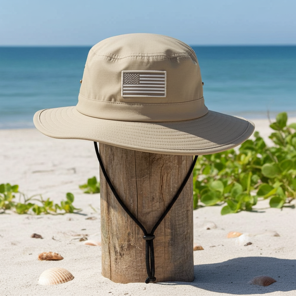 Bayou American Flag Boonie Hat - Full Brim Outdoor Sun Protection that Floats.
