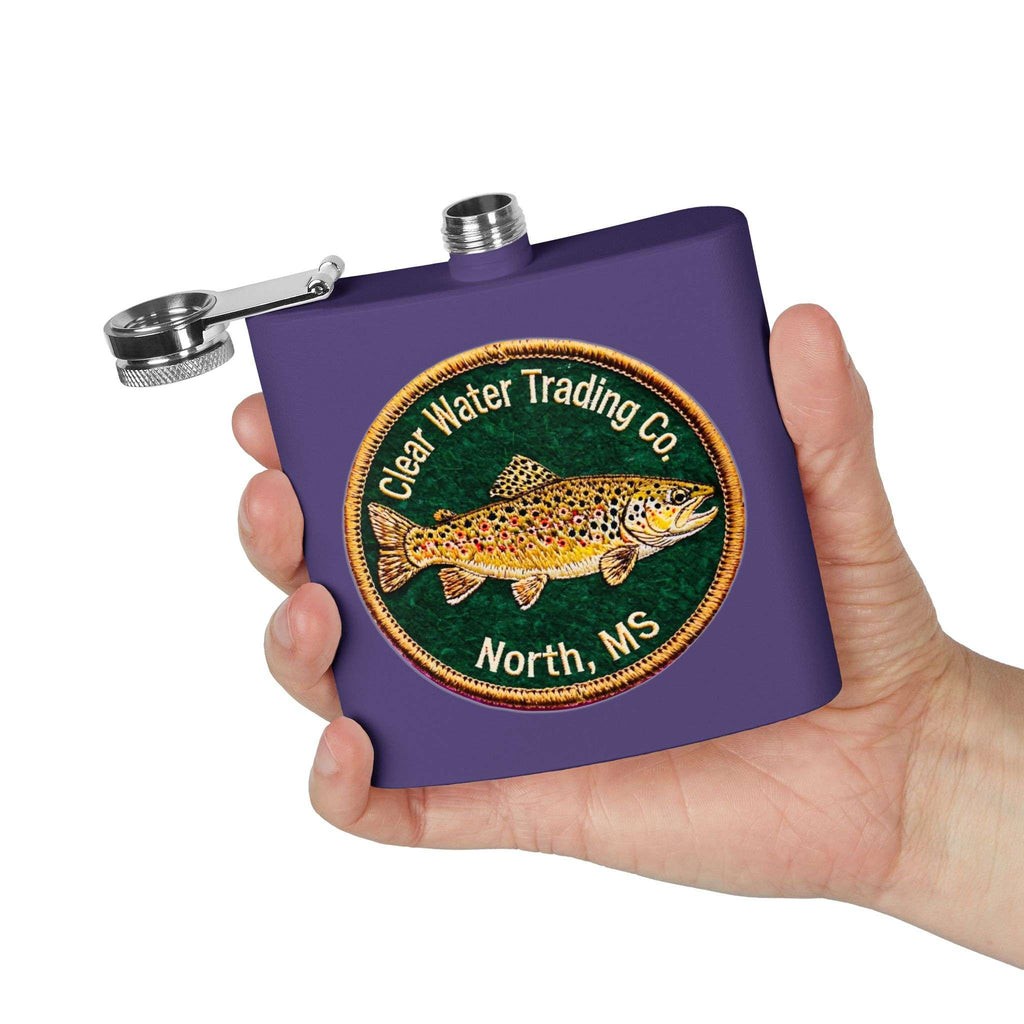 Clear Water Trading Co. Brown Trout Flask - 6oz Stainless Steel Fishing Flask