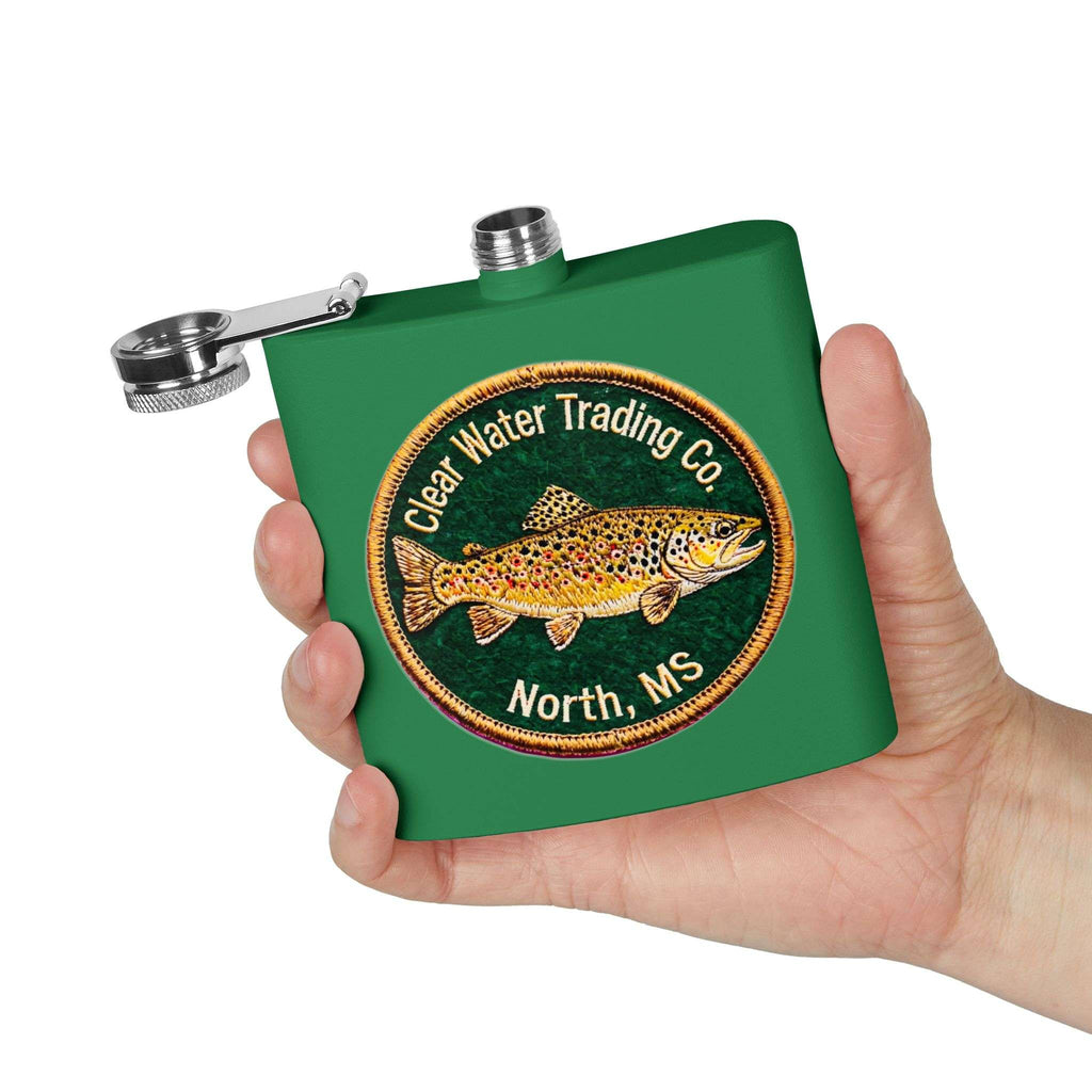 Clear Water Trading Co. Brown Trout Flask - 6oz Stainless Steel Fishing Flask