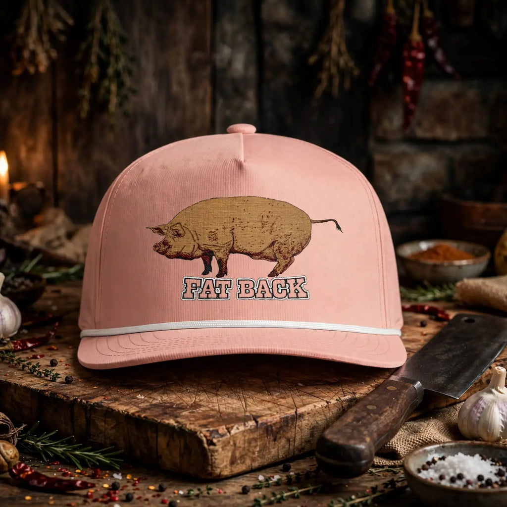 Casquette de ferme vintage « Fat Back Rope Hat » avec écusson de cochon – Clear Water Trading Co.