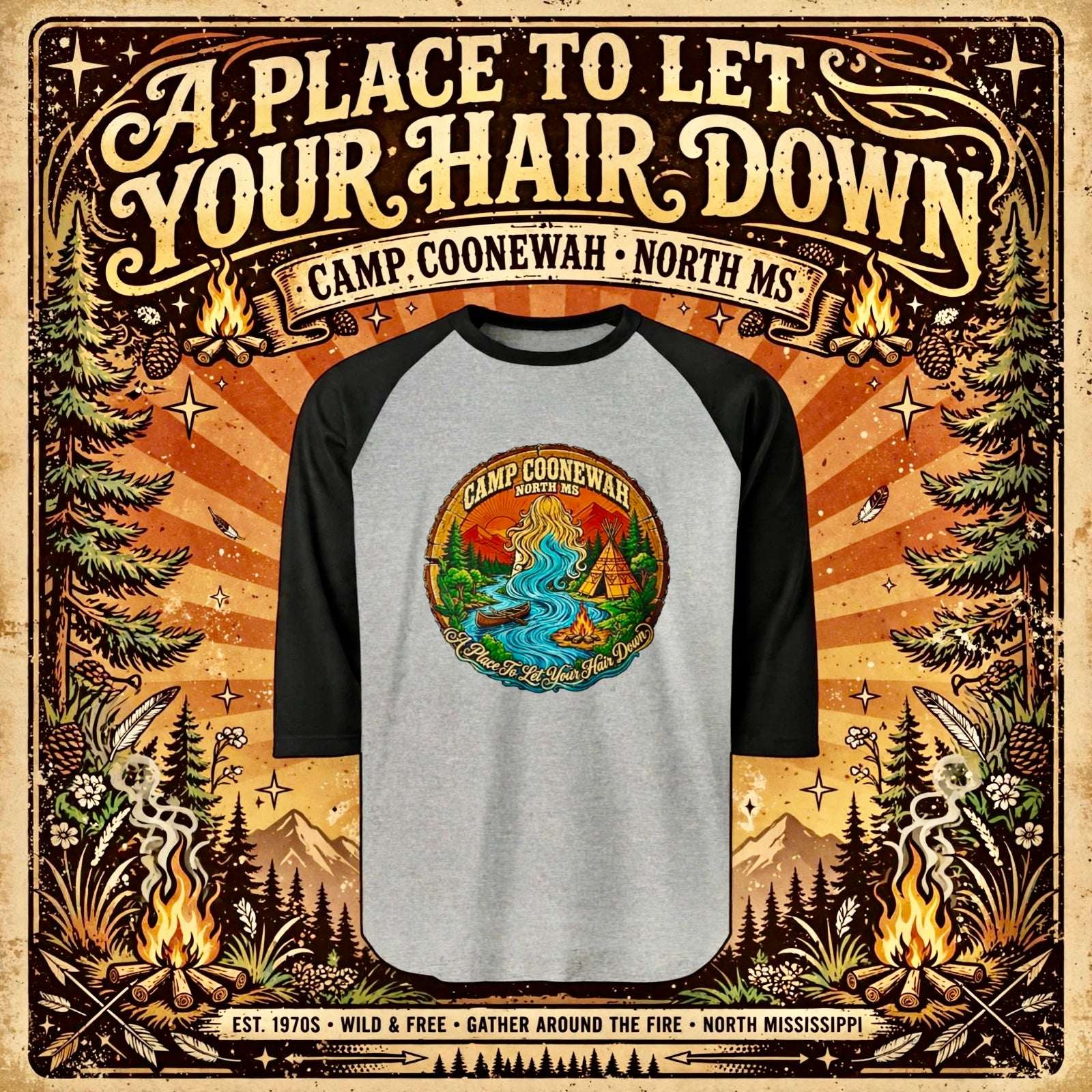 Camp Coonewah – The Campfire Raglan 3/4 Sleeve