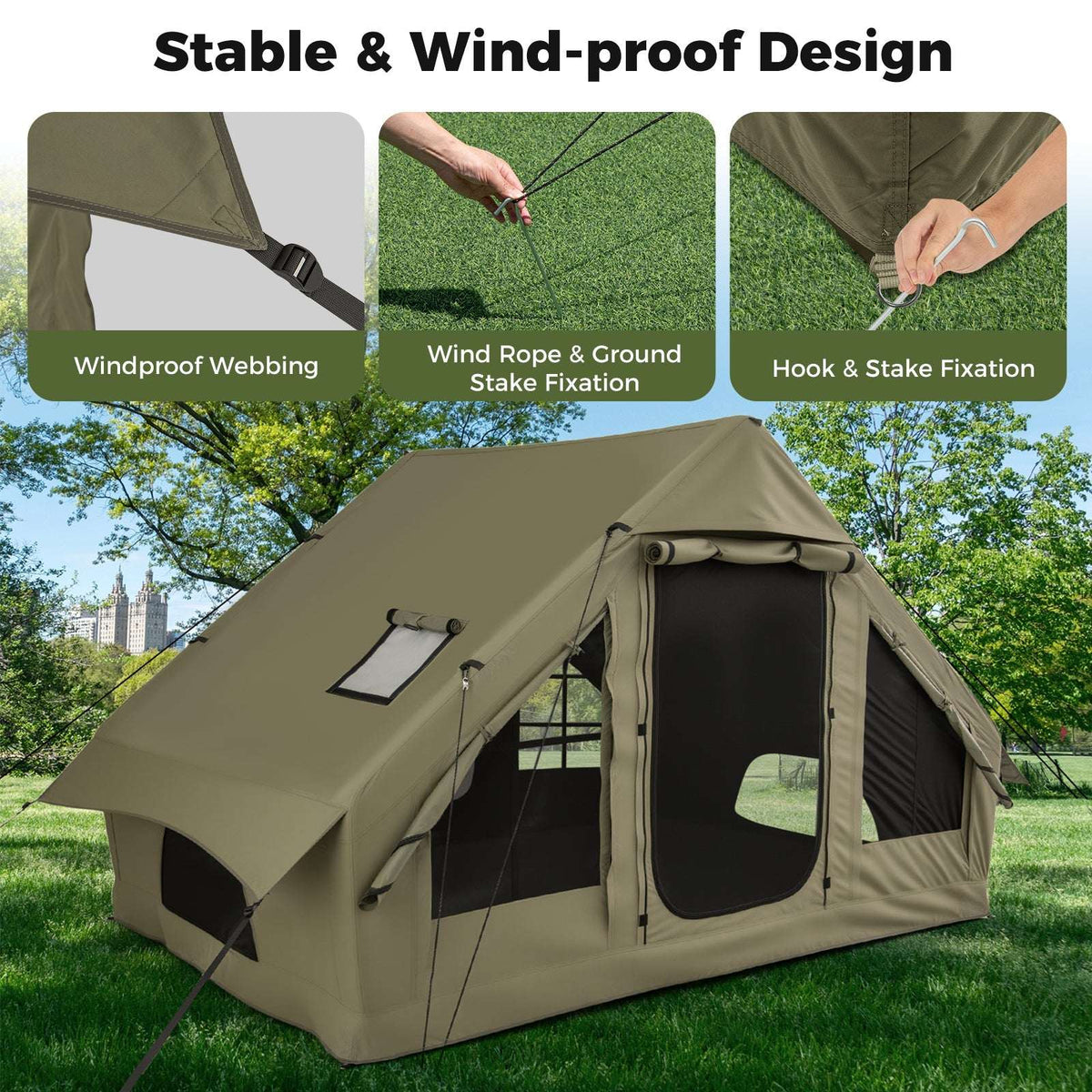 4-6 People Inflatable Camping Tent with 4 Mesh Screen Windows and 2 Doors