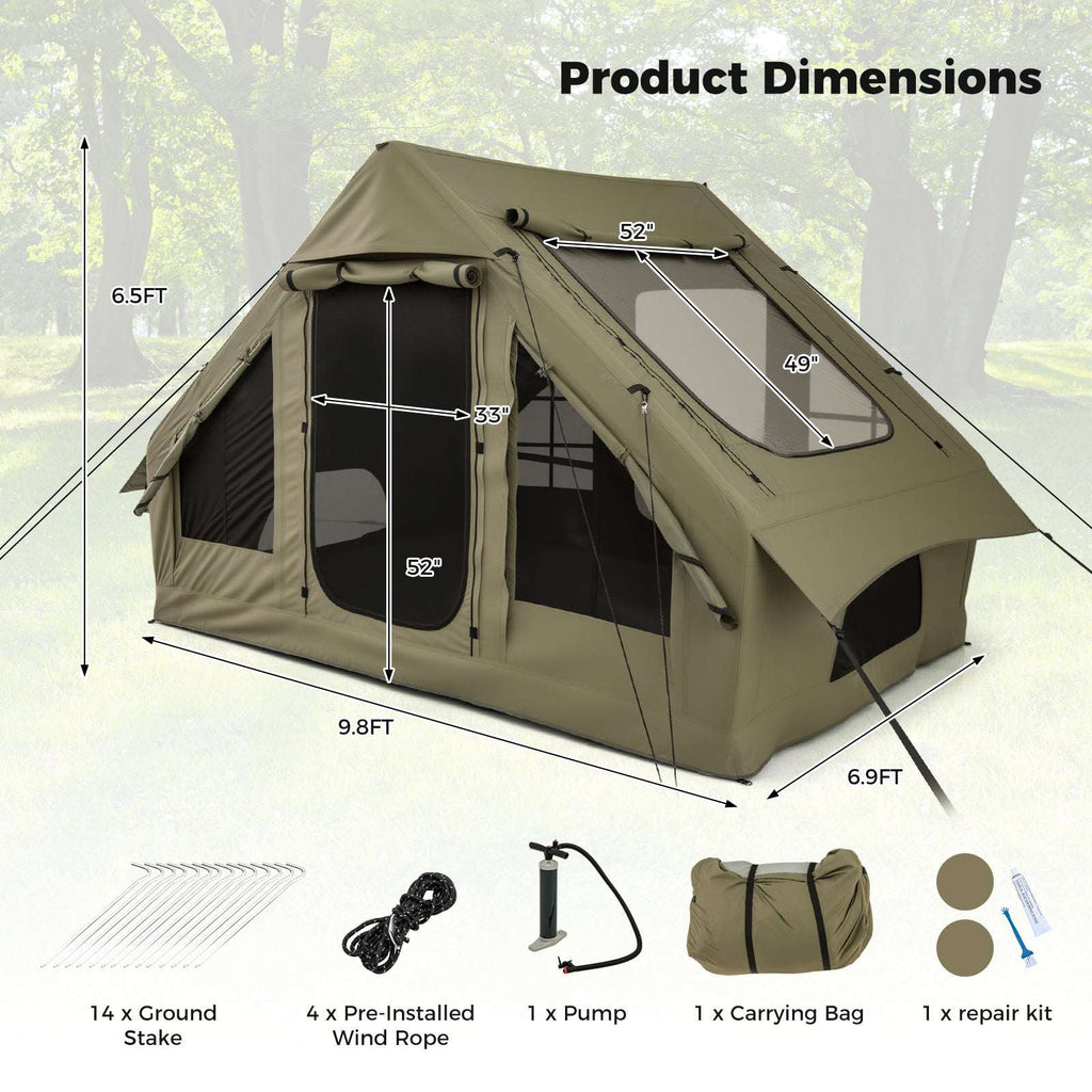 4-6 People Inflatable Camping Tent with 4 Mesh Screen Windows and 2 Doors