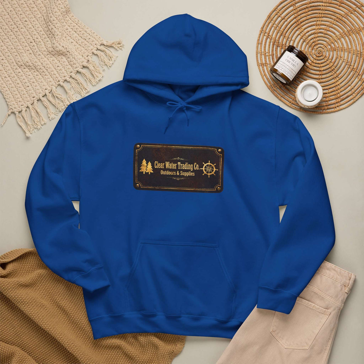 Sweat à capuche Clear Water Trading Co. Outdoors & Supplies – édition plaque vintage