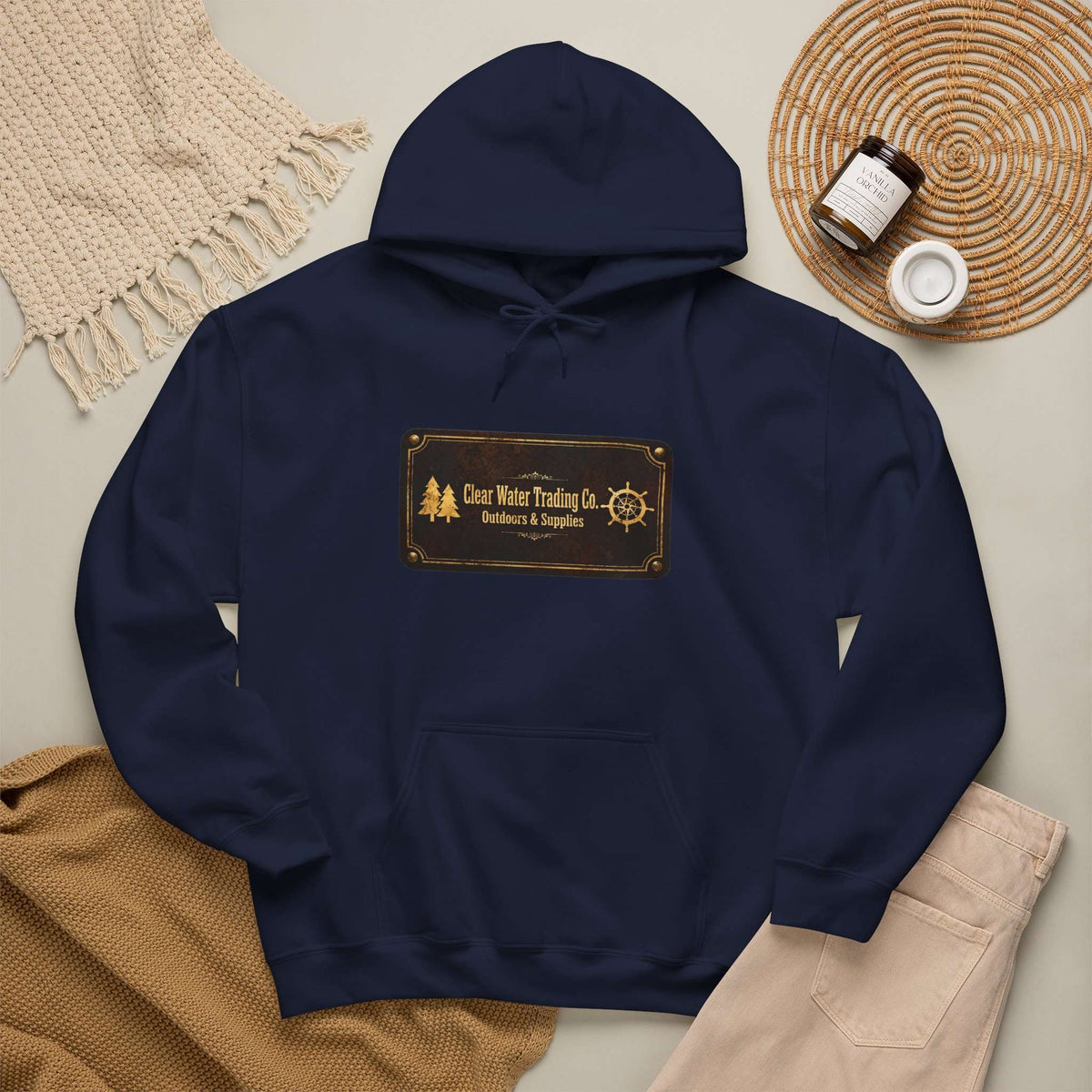 Sweat à capuche Clear Water Trading Co. Outdoors & Supplies – édition plaque vintage