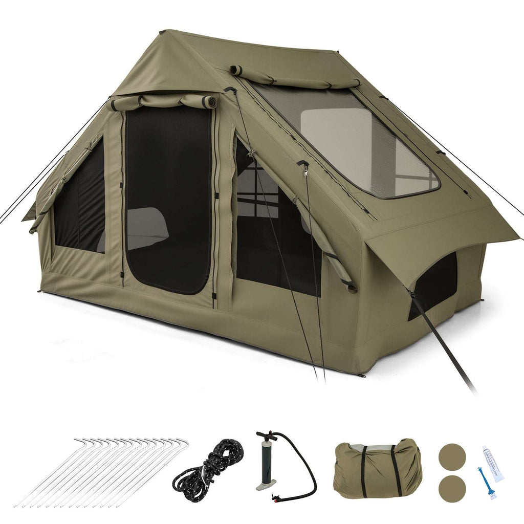 4-6 People Waterproof Inflatable Camping Tent with Screen Windows and 2 Doors