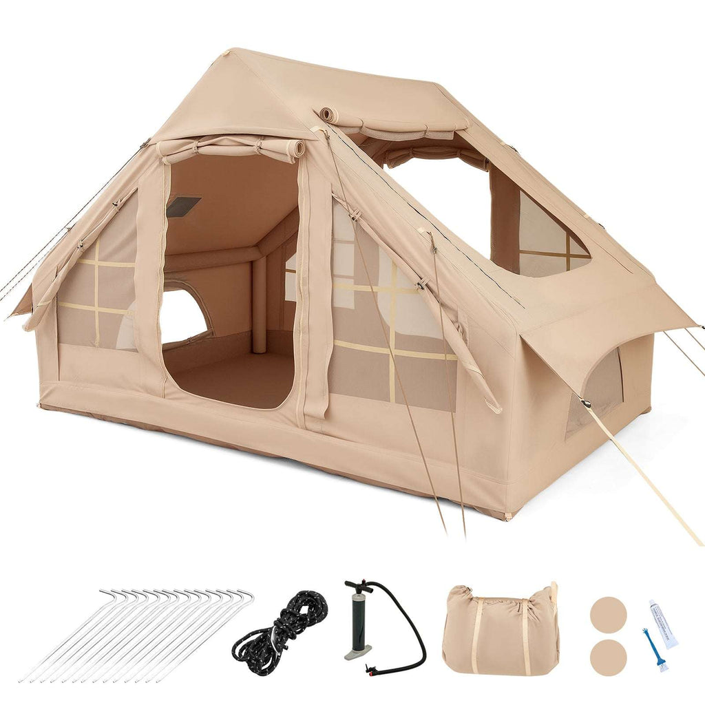 4-6 People Waterproof Inflatable Camping Tent with Screen Windows and 2 Doors
