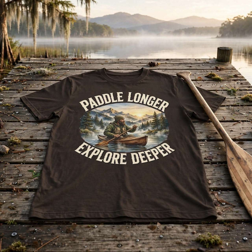 Clear Water's Paddle Longer Explore Deeper — Kayak Adventure Tee