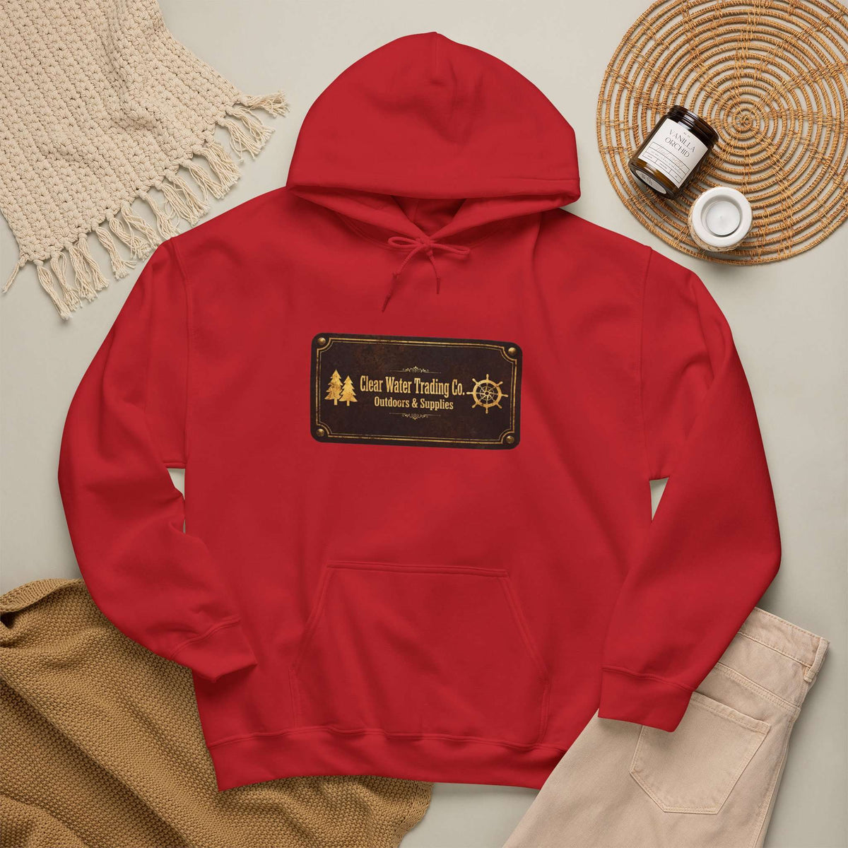 Sweat à capuche Clear Water Trading Co. Outdoors & Supplies – édition plaque vintage
