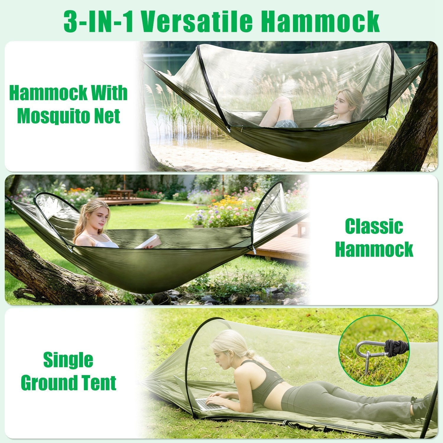 Camping Hammock with Mosquito Net - 440lbs Capacity Portable