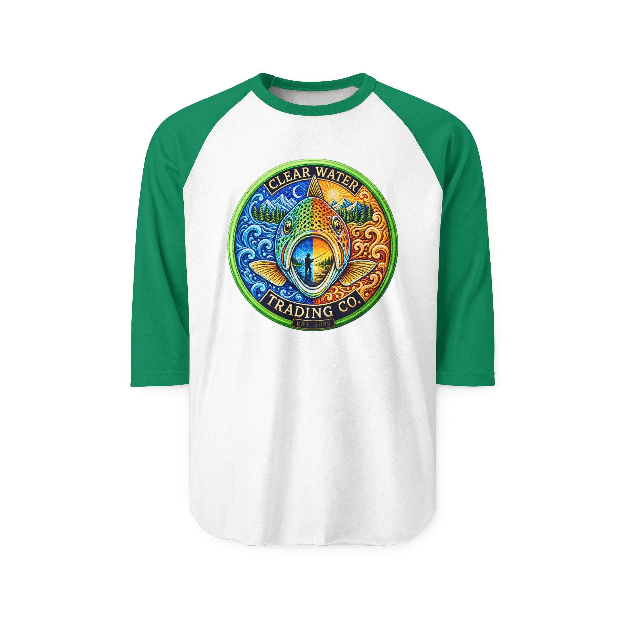 Clear Water Trading Co. — Premium Trout Badge 3/4 Sleeve Raglan - Clear Water Trading Co.