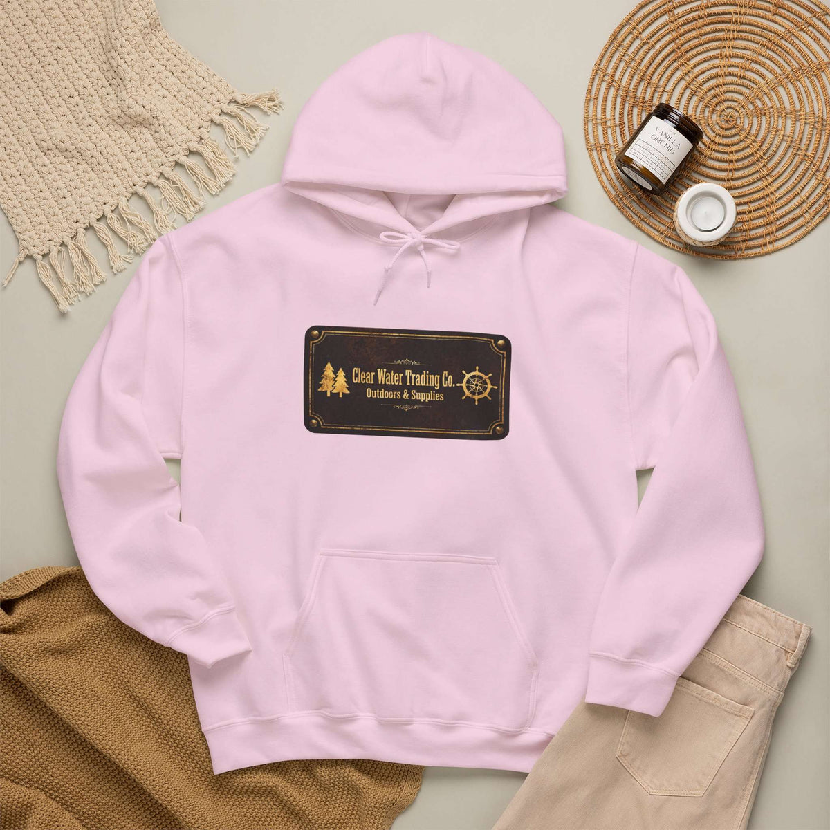 Sweat à capuche Clear Water Trading Co. Outdoors & Supplies – édition plaque vintage