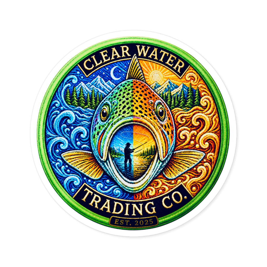 Clear Water Day & Night Trout Sticker — Colorful Fishing Round Decal