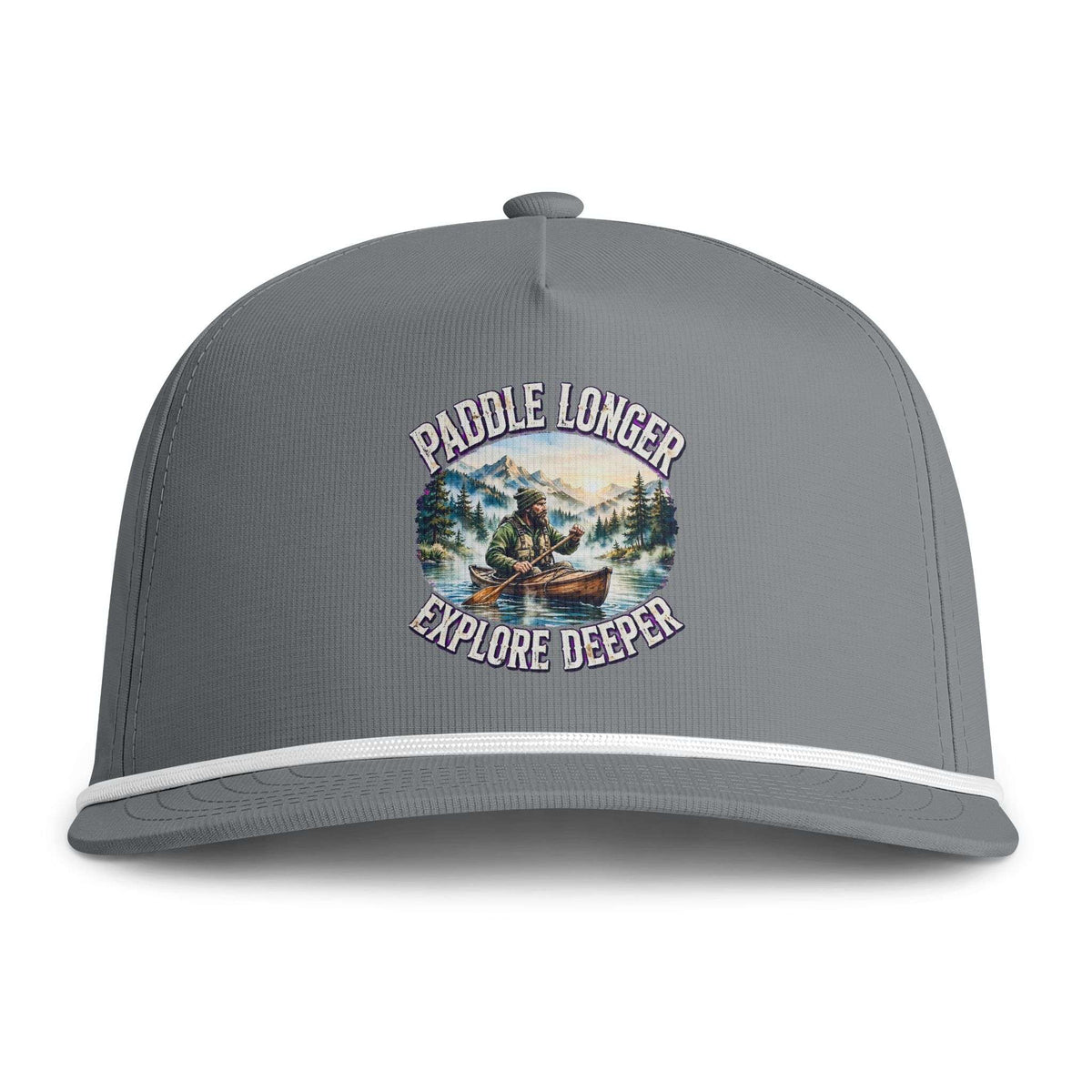 A slate blue snapback cap with a white embroidered text design on the front reading 'RICH WITH GOD APPAREL ICON THE WORLD'S BIGGEST'.