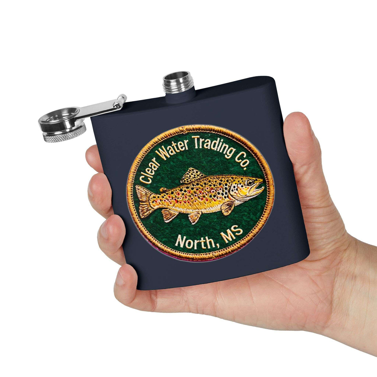 Clear Water Trading Co. Brown Trout Flask - 6oz Stainless Steel Fishing Flask