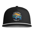 A black baseball cap with a white stripe on the brim and a colorful embroidered graphic on the front. The graphic features a bison silhouette with mountains, trees, and a fish, with the text 'CLEAR WATER TRADING CO.