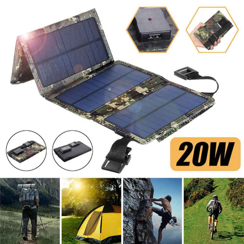 20W Foldable Solar Charger Bag - 8W 5V USB Portable Outdoor Mobile Phone Charging Board