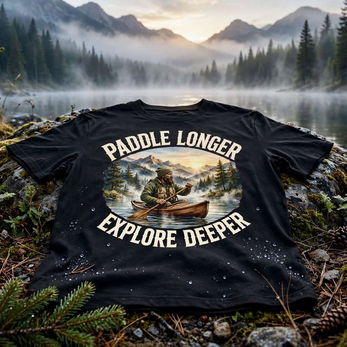 Clear Water's Paddle Longer Explore Deeper — Kayak Adventure Tee