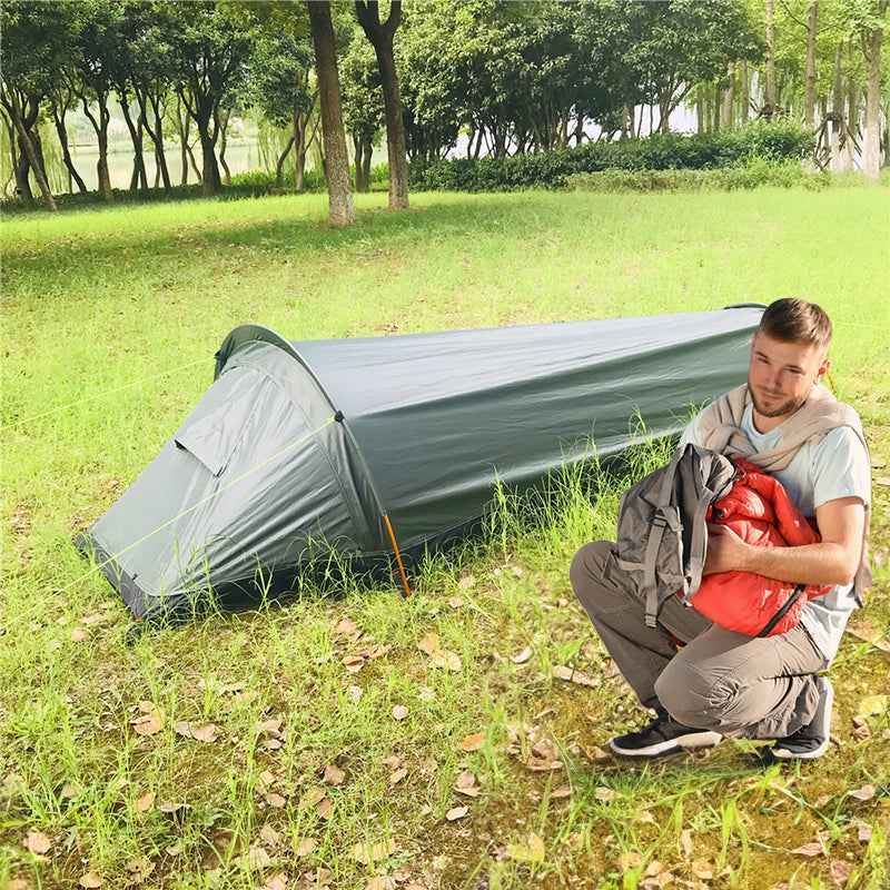 tunnel tent 1 person Lightweight Single-Person Camping Tent with Sleeping Bag for Outdoor Hiking Travel Matching groundsheet