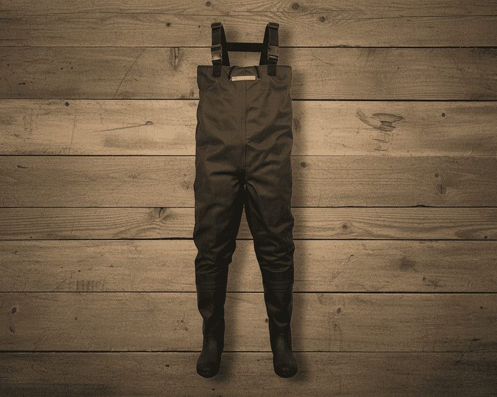 Brown waders with straps on a white background