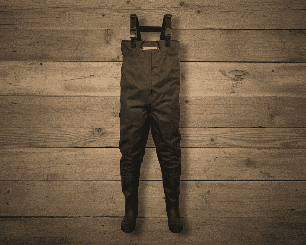 Brown waders with straps on a white background