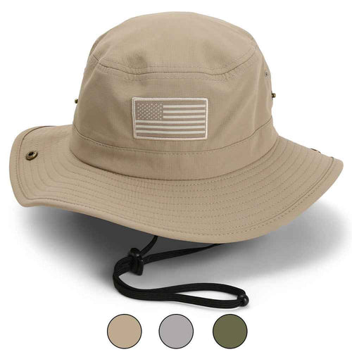 Bayou American Flag Boonie Hat - Full Brim Outdoor Sun Protection that Floats