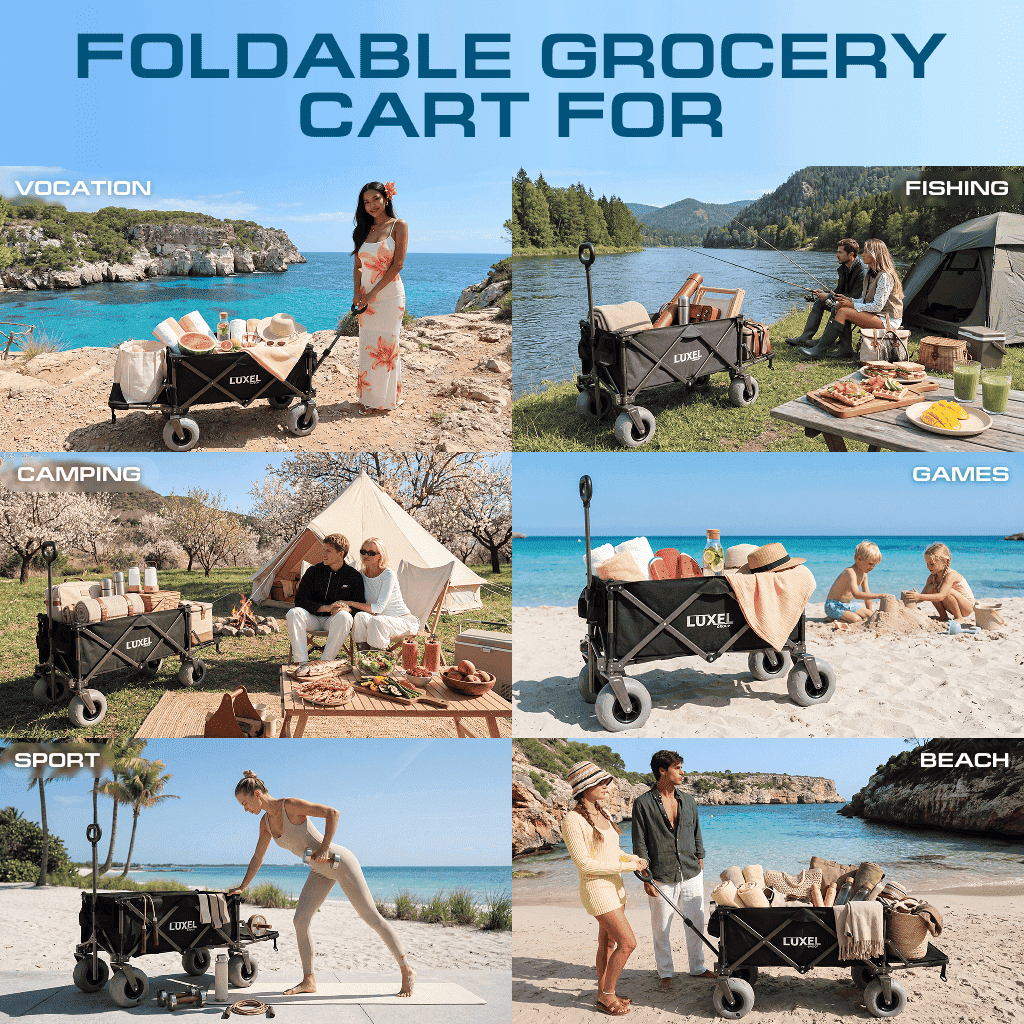 Adventure Wagon Cart with Big Wheels – Foldable Utility Wagon Black