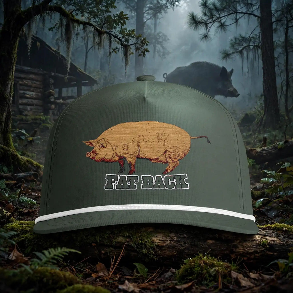 Casquette de ferme vintage « Fat Back Rope Hat » avec écusson de cochon – Clear Water Trading Co.