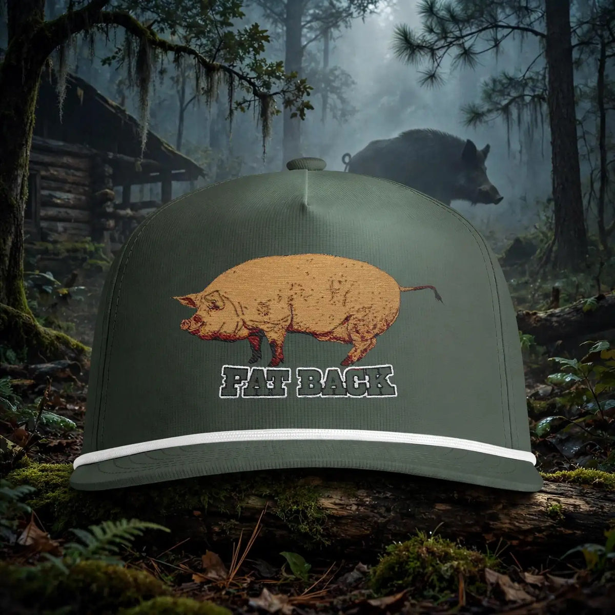Casquette de ferme vintage « Fat Back Rope Hat » avec écusson de cochon – Clear Water Trading Co.