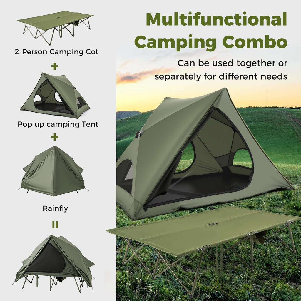 Foldable 2-Person Pop-up Camping Cot Tent with Portable Wheeled Bag