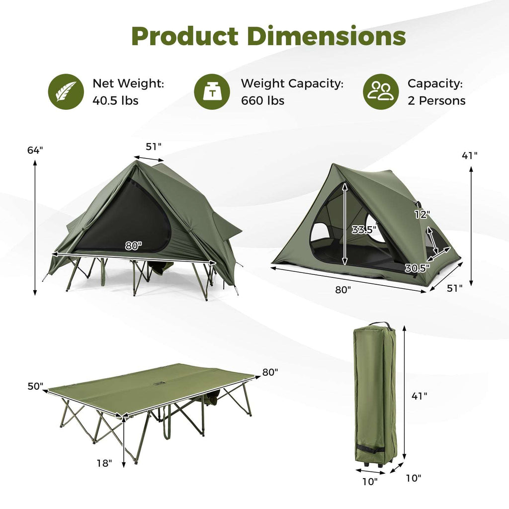 Tente de camping pop-up pliable pour 2 personnes avec sac de transport à roulettes