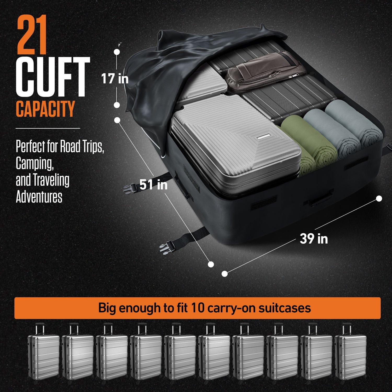 Clear Water Trading Co. — 21 cu ft Waterproof Rooftop Cargo Carrier