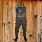 Wet suit with suspenders on a white background