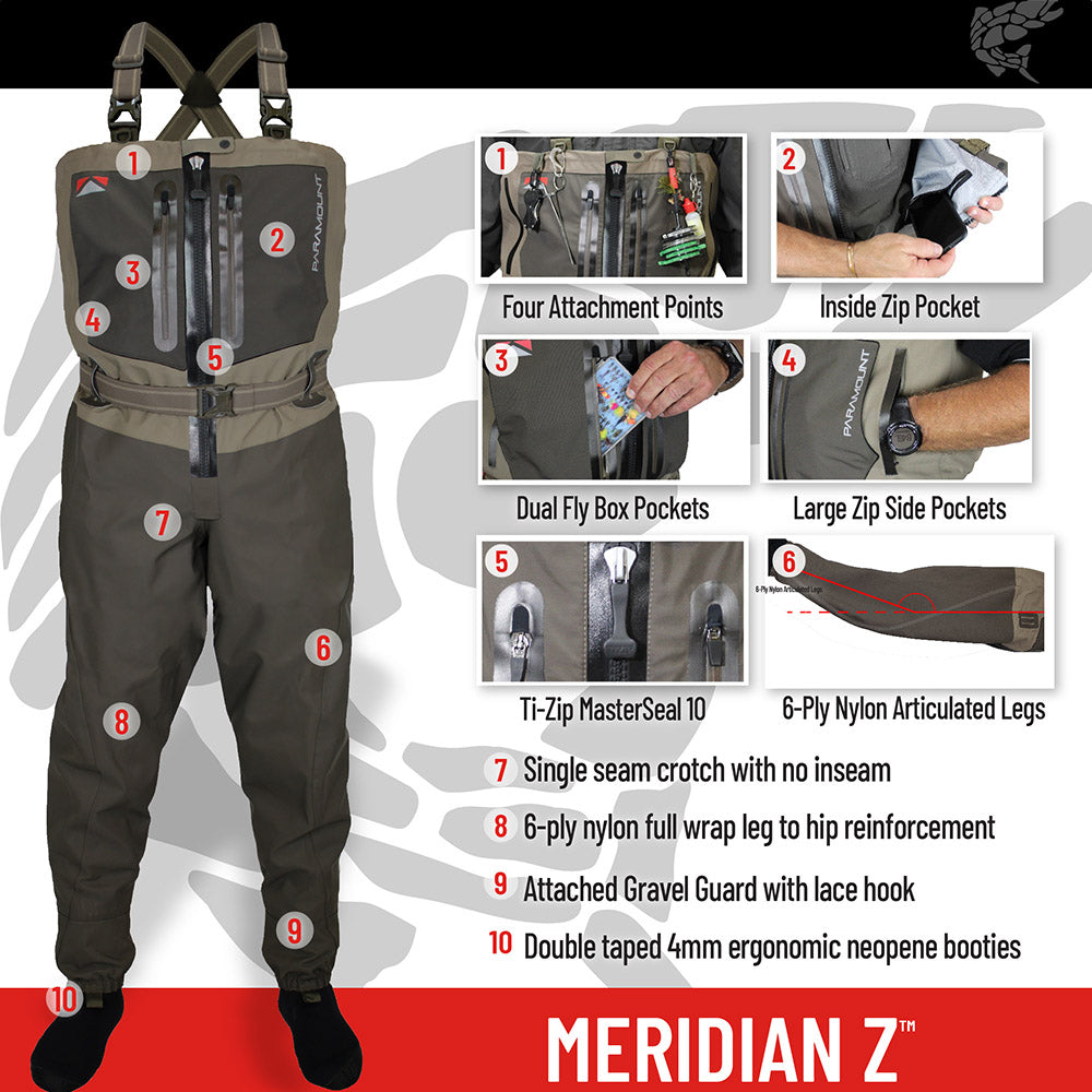 Meridian Z Waterproof Zippered Chest Waders — Professional Fly Fishing & Hunting Gear