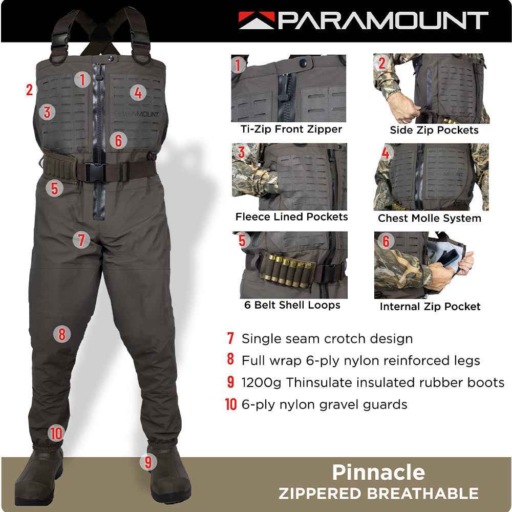 PINNACLE Zippered Breathable Camo Hunting/Fishing Wader 1200g